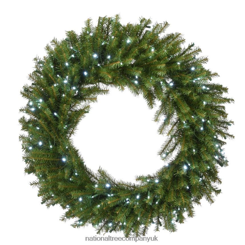 Greenery | National Tree Company Pre-Lit Artificial Christmas Wreath Green Norwood Fir White Lights Christmas Collection 36 Inches F2L4F312